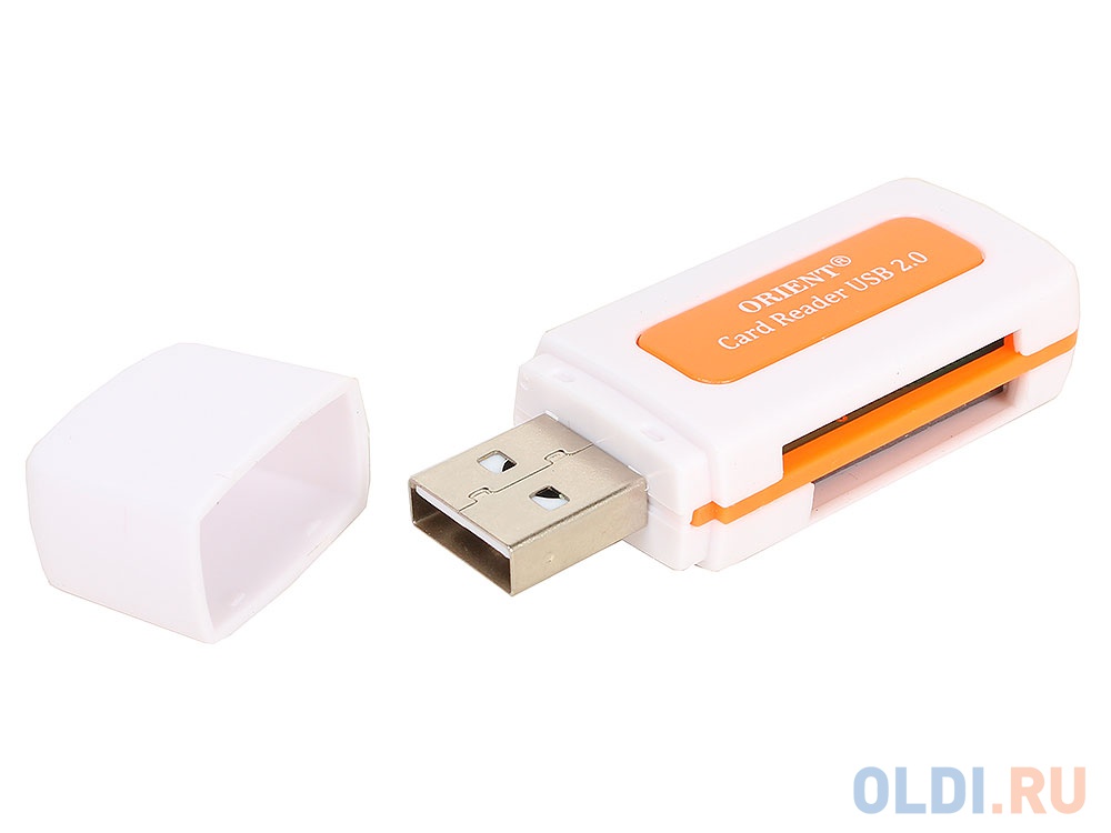 Картридер ORIENT CR-011R, USB 2.0 SDHC/SDXC/microSD/MMC/MS/MS Duo/M2, белый с оранжевым от OLDI
