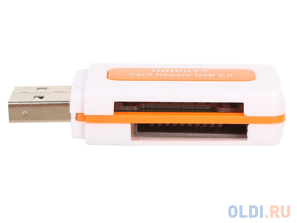 Картридер ORIENT CR-011R, USB 2.0 SDHC/SDXC/microSD/MMC/MS/MS Duo/M2, белый с оранжевым - фото 5