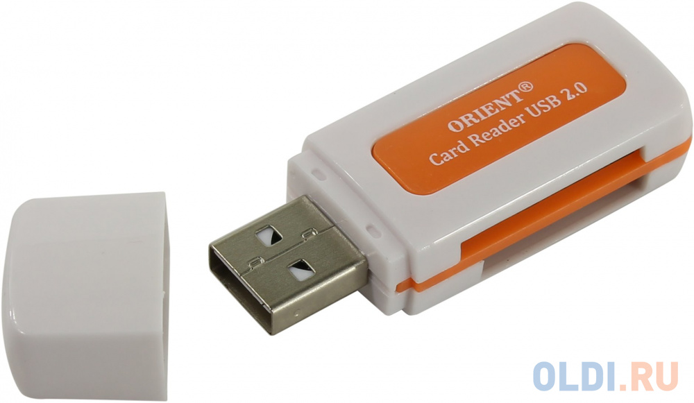 Картридер ORIENT CR-011R, USB 2.0 SDHC/SDXC/microSD/MMC/MS/MS Duo/M2, белый с оранжевым - фото 7