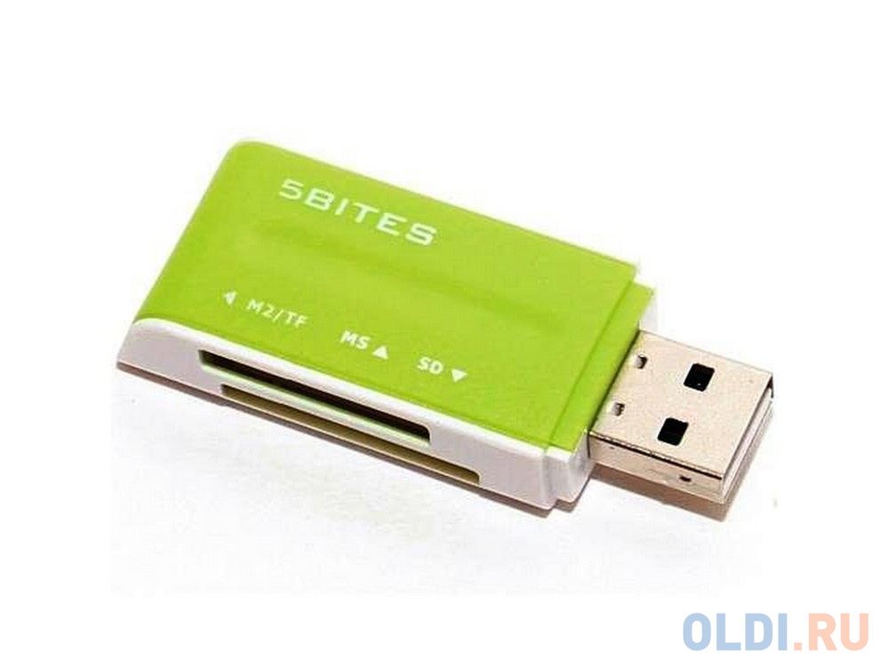 Картридер внешний 5bites RE2-102GR USB2.0 ext all-in-1 зеленый - фото 1