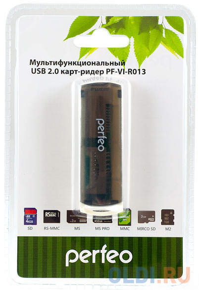 Картридер внешний Perfeo PF-VI-R013 SD/MMC+Micro SD+MS+M2 USB 2.0 черный - фото 2