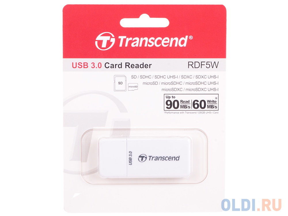 Картридер внешний Transcend TS-RDF5W USB3.0 SDHC/SDXC/microSDHC/microSDXC белый внешний накопитель usb 64gb transcend jetflash 790 usb3 0 ts64gjf790k