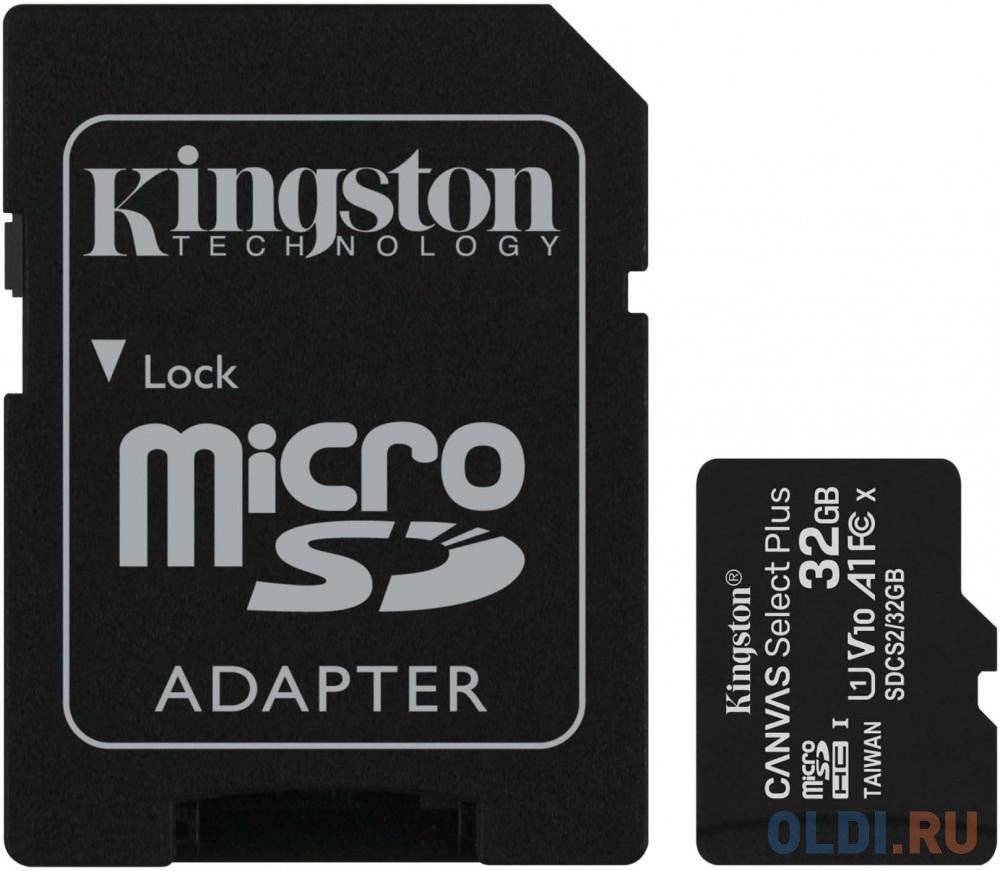 Карта памяти microSDHC 32GB Kingston Class10 UHS-I Canvas Select up to 100MB/s с адапт (SDCS2/32GB) карта памяти microsdhc 32gb transcend class 10 sd adapter ts32gusdhc10