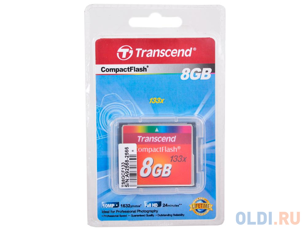 Карта памяти Compact Flash 8Gb Transcend <133x> флеш накопитель transcend карта памяти transcend 8gb uhs i u1 microsd with adapter mlc ts8gusd500s