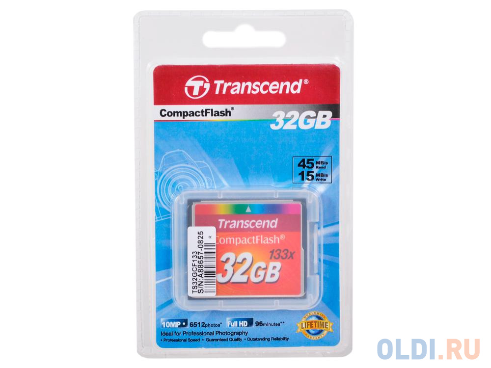 Карта памяти Compact Flash 32Gb Transcend <133x> промышленная карта памяти compactflash transcend 170 64 гб mlc темп режим от 25 до 85