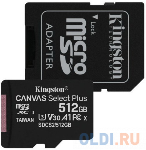 Флеш карта microSDHC 512GB Class10 Kingston <SDCS2/512GB> UHS-I Canvas Select up to 100MB/s с адапт. карта памяти microsdhc 8gb kingston sdcit2 8gb