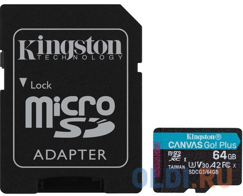 Флеш карта microSDXC 64Gb  Kingston,microSDXC, UHS-II Class U3 V30 A2, чтение: 170Мб/с, запись: 70Мб/с, с адаптером <SDCG3/64GB> флеш карта microsd 64gb sandisk microsdxc class 10 uhs i a1 c10 v30 u3 extreme 170mb s