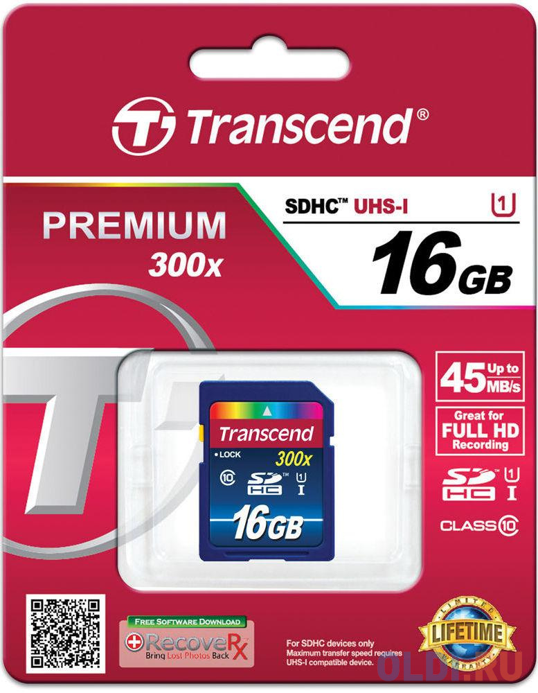 Карта памяти SDHC 16Gb Transcend Class10 UHS-I 400x Premium (TS16GSDU1) карта памяти sdxc 64gb transcend uhs i 300x premium class10 ts64gsdu1