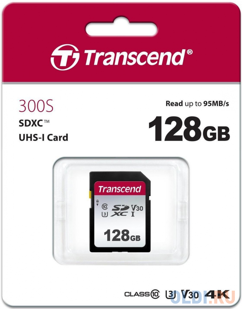 Флеш карта SDXC 128Gb Class10 Transcend TS128GSDC300S w/o adapter флеш накопитель transcend карта памяти transcend 128gb uhs i u3 a2 microsd microsd w adapter