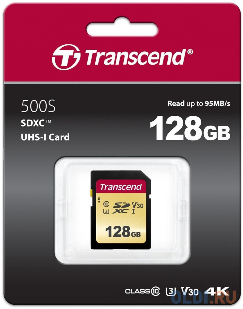 Карта памяти SD XC 128Gb Transcend 500S карта памяти transcend 32gb microsdxc class 10 uhs i u1 v30 r95 w60mb s with adapter