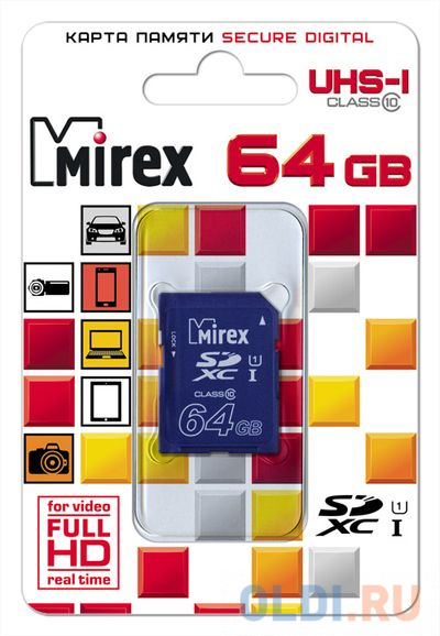 Флеш карта SD 64GB Mirex SDXC Class 10 UHS-I флеш карта sdxc 64gb class10 sandisk sdsdxdk 064g gn4in