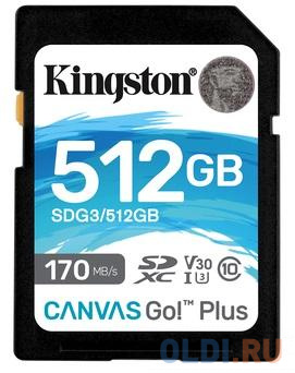 Флеш карта SDXC 512Gb  Kingston SDXC, UHS-I Class U3 V30, чтение: 170Мб/с, запись: 90Мб/с <SDG3/512GB> флеш карта sd 64gb mirex sdxc class 10 uhs i