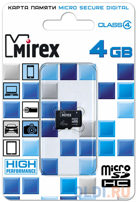 Карта памяти Micro SDHC 4GB Class 4 Mirex 13612-MCROSD04 флеш карта sd 32gb mirex sdhc class 10