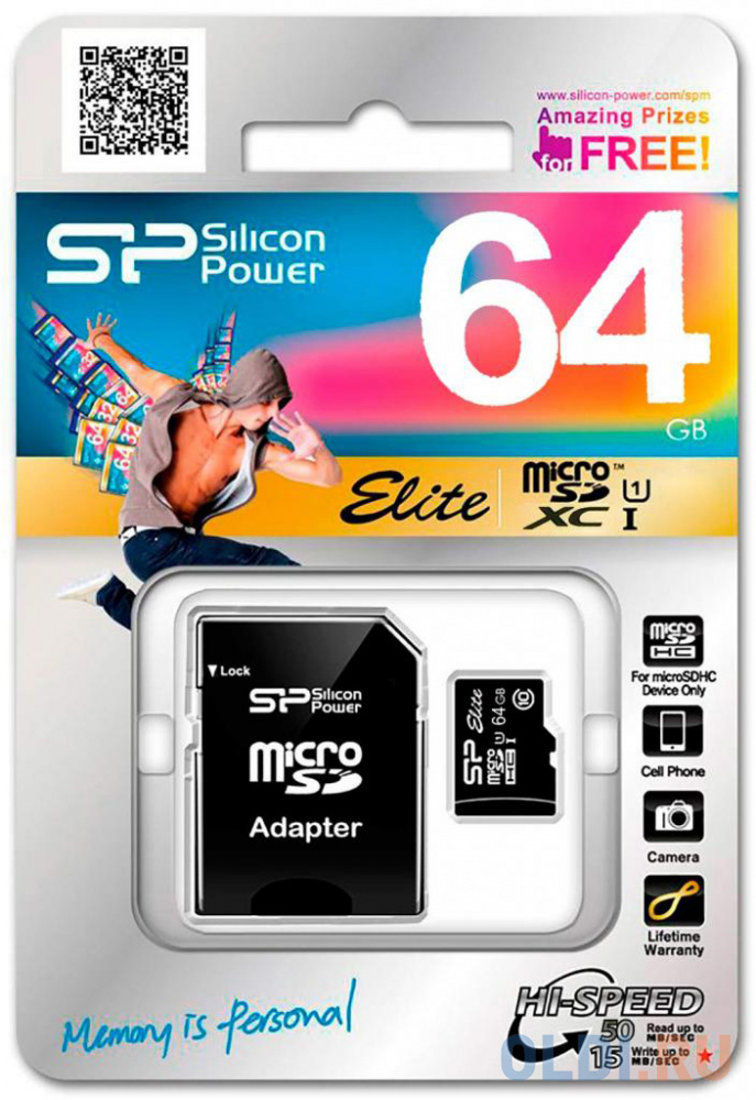 Карта памяти MicroSDXC 64GB Silicon Power Elite UHS-I U1 + SD Adapter (SP064GBSTXBU1V10-SP) фото
