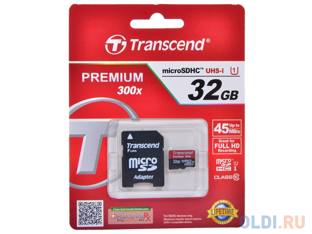   MicroSDHC 32GB Transcend UHS-I U1 + SD Adapter (TS32GUSDU1)