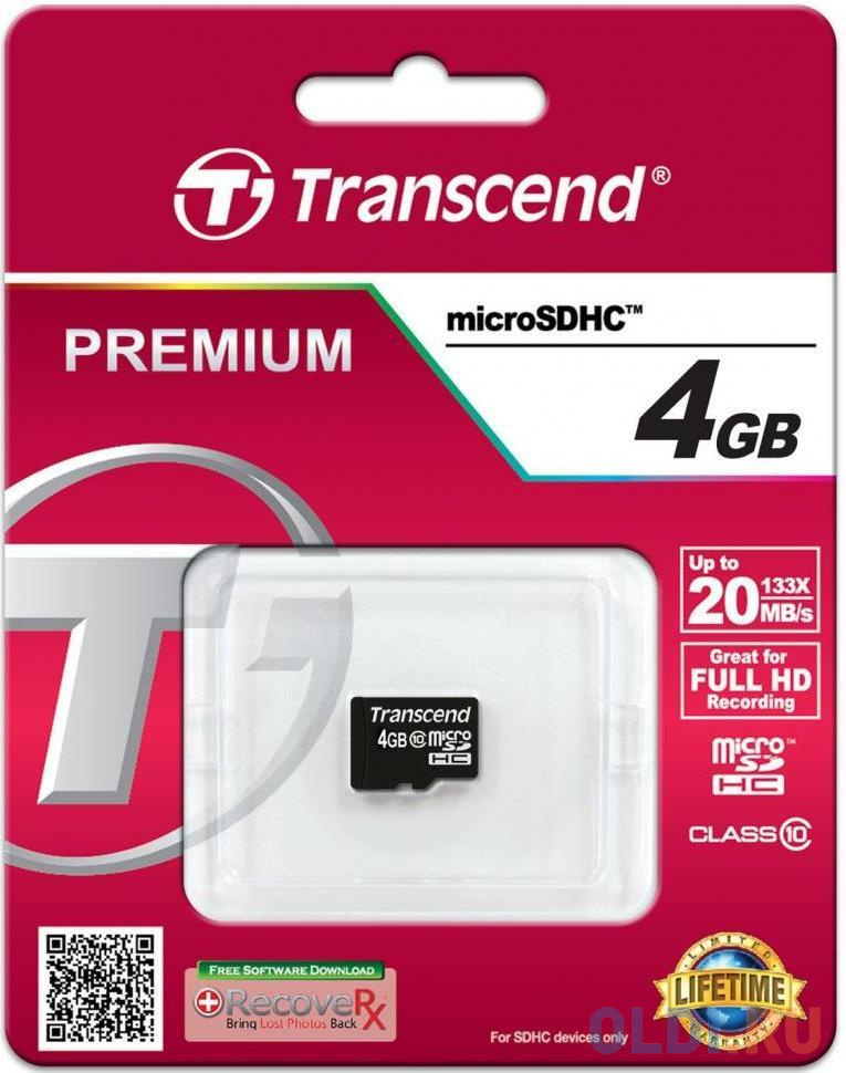 Карта памяти MicroSDHC 4GB Transcend Class10 no Adapter (TS4GUSDC10) карта памяти microsdhc 32gb transcend ts32gusd300s a