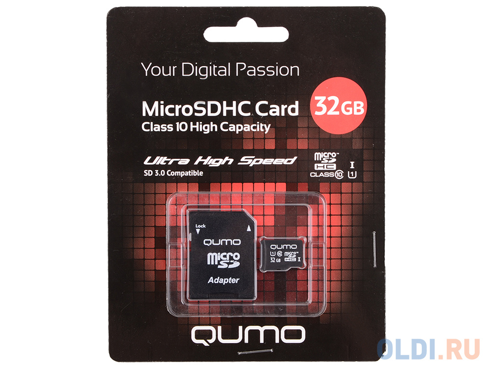   Micro SDHC 32Gb class 10 QUMO QM32GMICSDHC10U1 + SD adapter