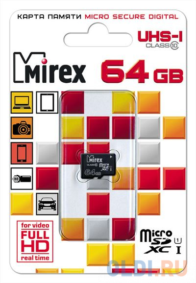 

Флеш карта microSD 64GB Mirex microSDXC Class 10 UHS-I 13612-MC10SD64