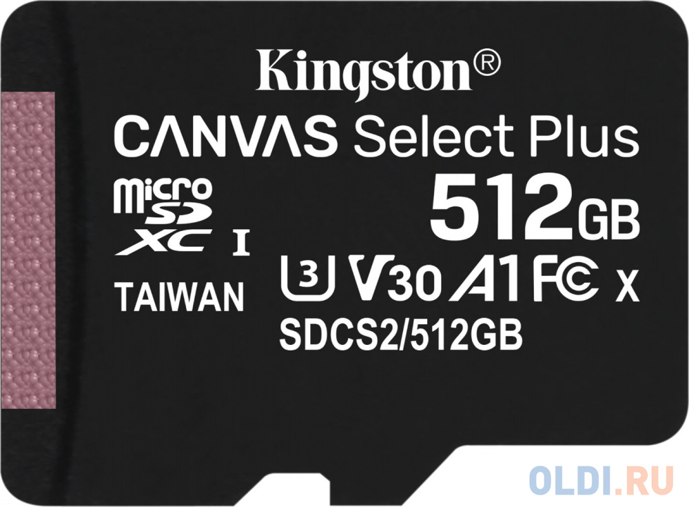 Карта памяти microSDXC Kingston Canvas Select Plus, 512 Гб, UHS-I Class U3 V30 A1, без адаптера карта памяти microsdxc 128gb sandisk sdsqxaa 128g gn6mn