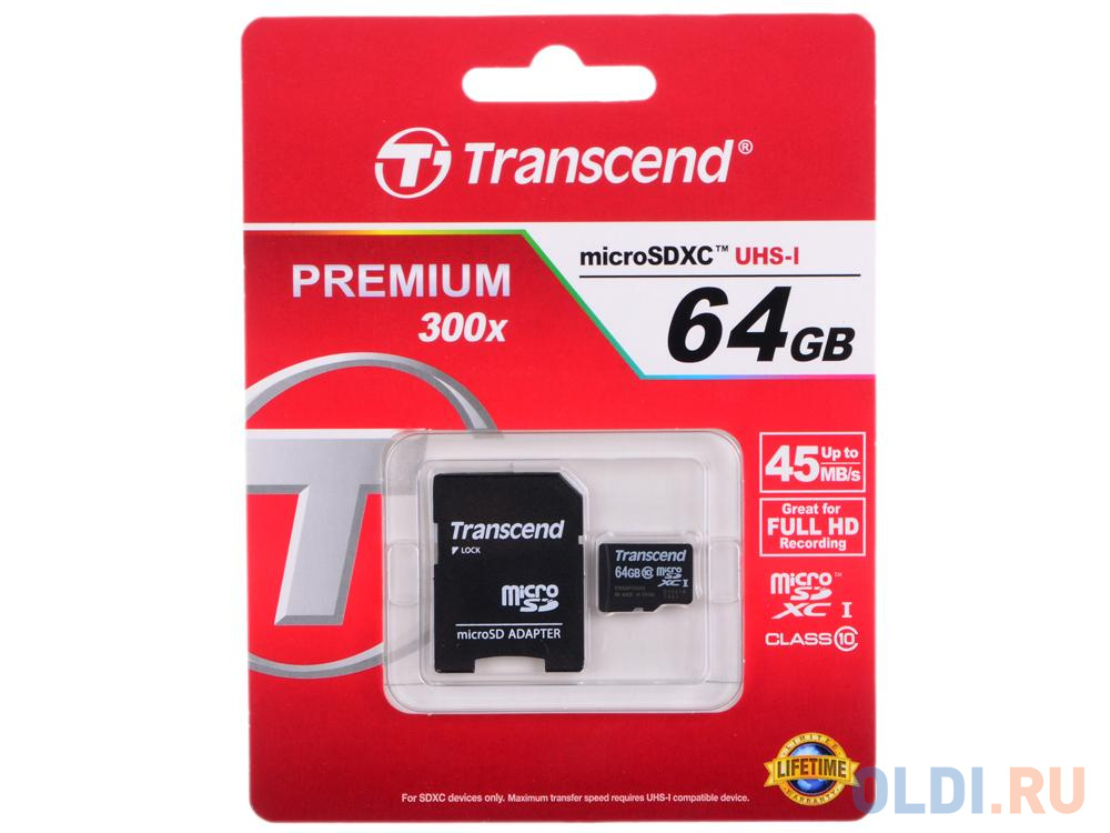 Карта памяти microsdxc uhs i u1 transcend 64 гб