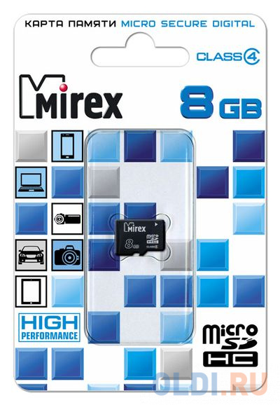 Флеш карта microSD 8GB Mirex microSDHC Class 4 флеш карта sd 32gb mirex sdhc class 10