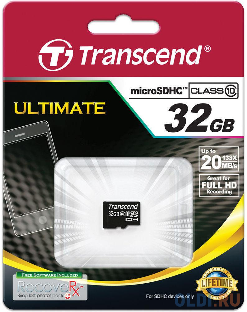 Карта памяти MicroSDHC 32GB Transcend Class 10 (TS32GUSDC10) карта памяти compact flash 32gb transcend 133x