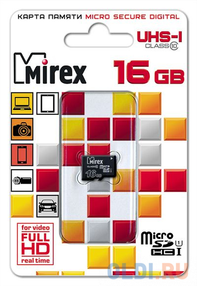 Флеш карта microSD 16GB Mirex microSDHC Class 10 UHS-I флеш карта microsd 8gb mirex microsdhc class 4 sd адаптер