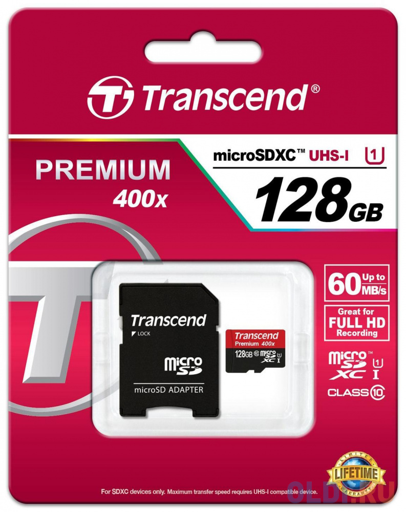   MicroSDXC 128GB Transcend UHS-I U1 + SD Adapter (TS128GUSDU1)