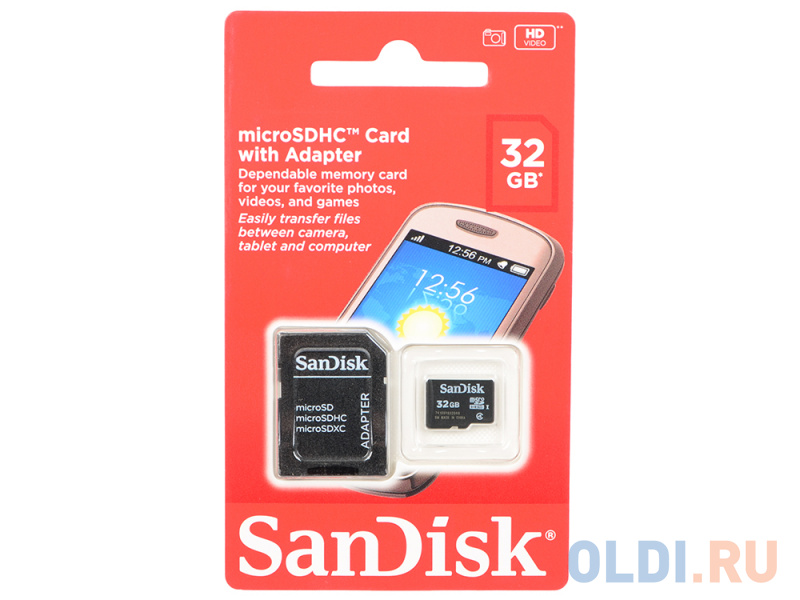 

Карта памяти Micro SDHC 32Gb Class 4 Sandisk SDSDQM-032G-B35A + SD адаптер