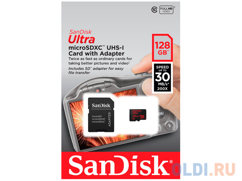 Карта памяти microsd sandisk ultra 128gb uhs i адаптер