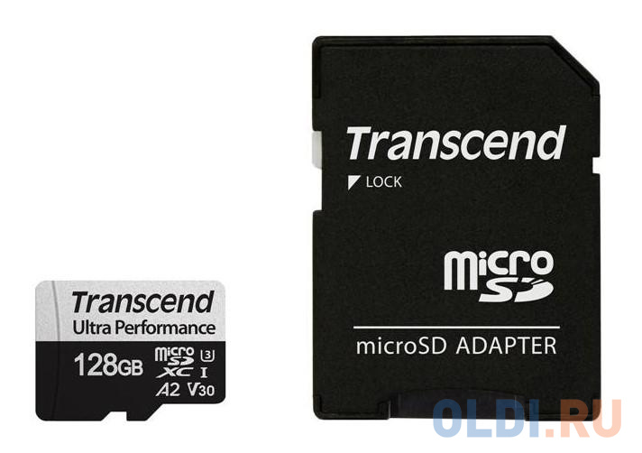 Карта памяти microSDXC Transcend 340S, 128 Гб, UHS-I Class U3 V30 A2, с адаптером промышленная карта памяти compactflash transcend 170 64 гб mlc темп режим от 25 до 85