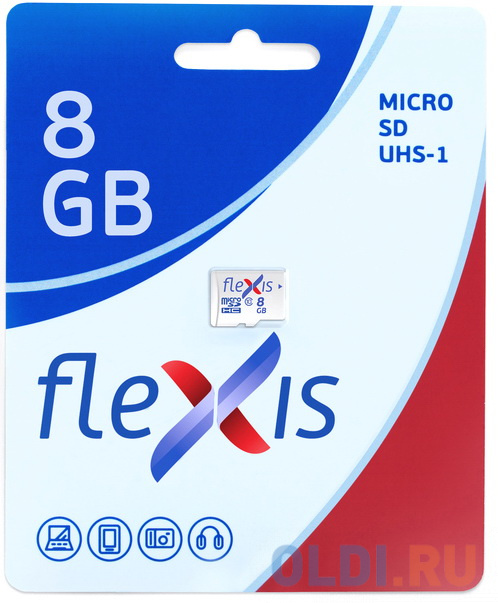 

Карта памяти microSDHC Flexis, 8 Гб, UHS-I Class 10 U1, без адаптера