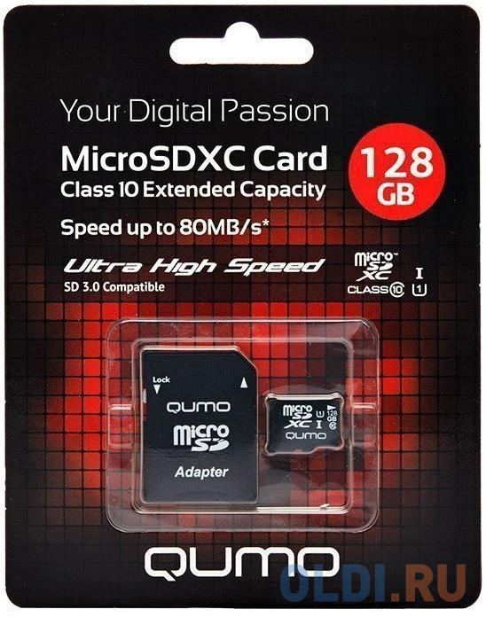 Micro SecureDigital 128Gb QUMO QM128GMICSDXC10U3 {MicroSDXC Class 10 UHS-I, SD adapter} perfeo adapter micro usb на type c c otg pf vi o005 чёрный [pf a4268]