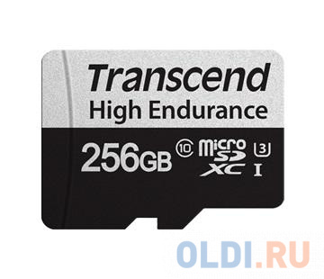 Карта памяти microSDXC Transcend 350V (высокой надёжности), 256 Гб, UHS-I Class 10 U1, с адаптером карта памяти microsdxc transcend 330s 256 гб uhs i class u3 v30 a2 с адаптером