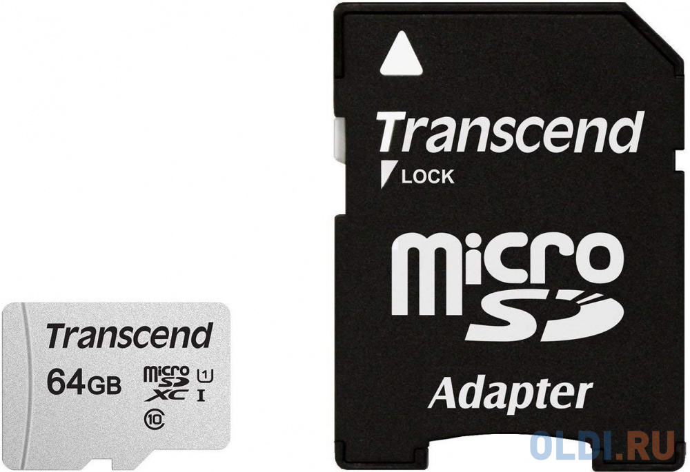 Карта памяти microSDXC 64Gb Transcend TS64GUSD300S-A карта памяти microsdxc transcend 330s 256 гб uhs i class u3 v30 a2 с адаптером