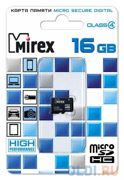 Флеш карта microSD 16GB Mirex microSDHC Class 4 флеш карта microsd 8gb mirex microsdhc class 4 sd адаптер