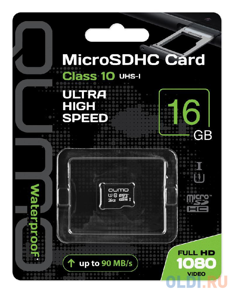 Micro SecureDigital 16Gb QUMO QM16GMICSDHC10U1NA {MicroSDHC Class 10 UHS-I}