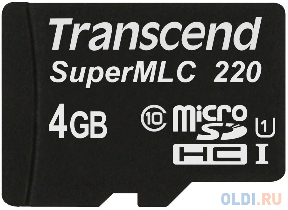 Промышленная карта памяти microSDHC Transcend 220I, 4 Гб Class 10 U1 UHS-I SuperMLC, темп. режим от -40? до +85?, без адаптера промышленная карта памяти compactflash transcend 170 64 гб mlc темп режим от 25 до 85