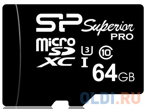 Флеш карта microSD 64GB Silicon Power Superior microSDXC Class 10 UHS-I U3 90/80 MB/s (SD адаптер) карта памяти sd xc 128gb silicon power superior pro