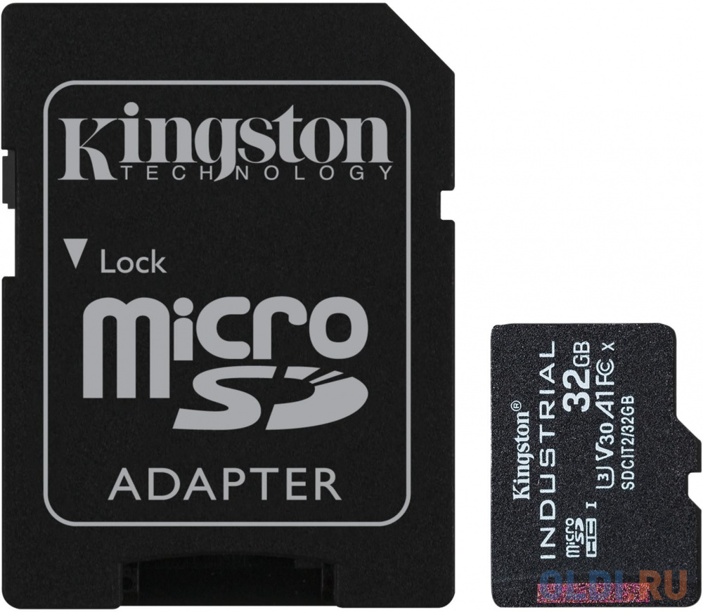 Промышленная карта памяти microSDHC Kingston, 32 Гб Class 10 UHS-I U3 V30 A1 TLC в режиме pSLC, темп. режим от -40? до +85?, с адаптером