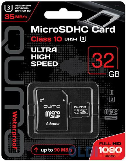 Карта памяти microSDHC 32Gb QUMO QM32GMICSDHC10U3 карта памяти microsdhc 32gb transcend ts32gusd300s a
