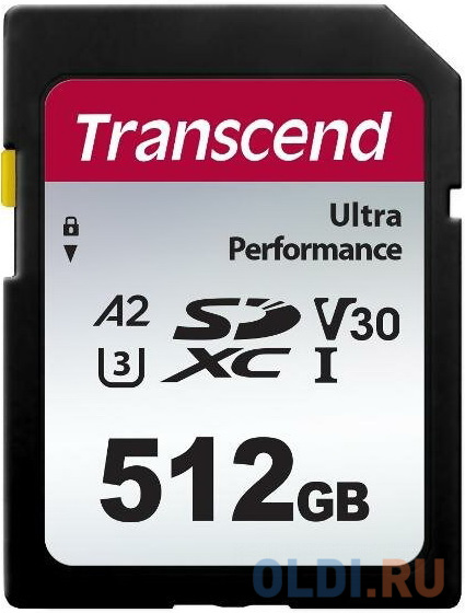 Карта памяти SDXC Transcend 340S, 512 Гб, UHS-I Class U3 V30 A2