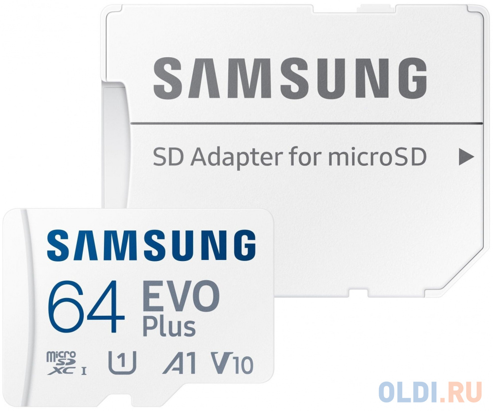 Карта памяти microSDXC UHS-I U1 Samsung EVO PLUS 64 ГБ, 130 МБ/с, Class 10, MB-MC64KA,  1 шт., переходник SD