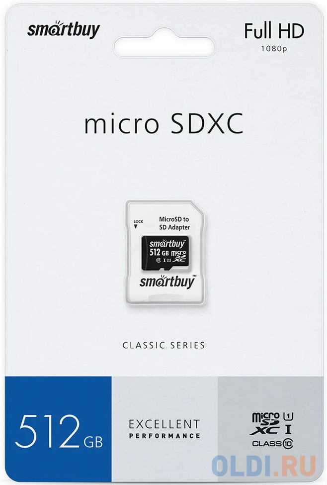 Micro SecureDigital 512GB Smartbuy Class10 UHS (с адаптером SD) (SB512GBSDCL10-01)