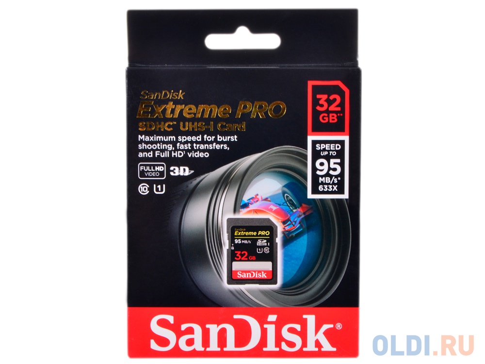 Карта памяти sandisk extreme pro sdhc uhs class 3 v30 95mb s 32gb