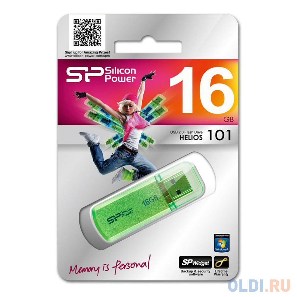 Внешний накопитель 16GB USB Drive <USB 2.0 Silicon Power Helios 101 Green (SP016GBUF2101V1N) - фото 3