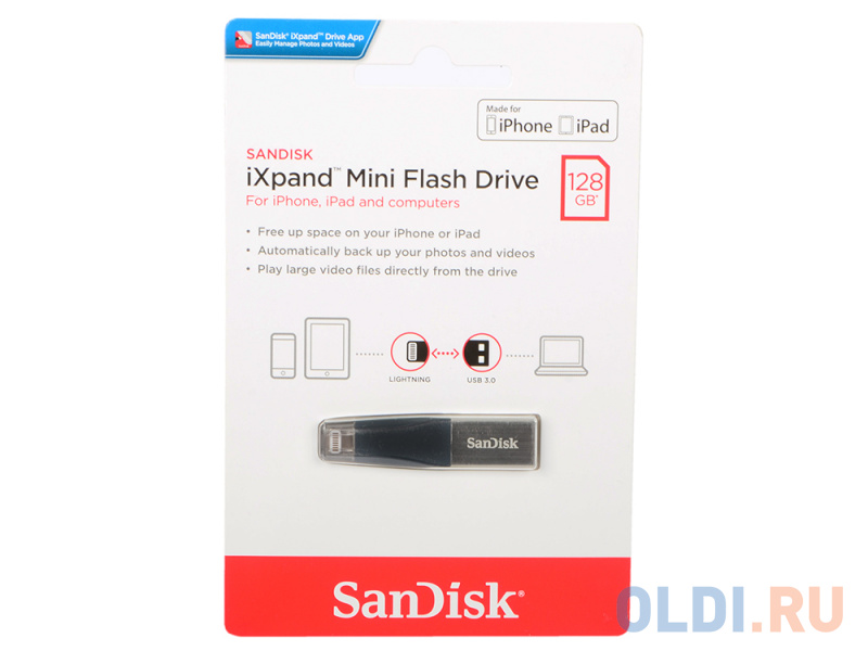 

Флешка USB 128Gb SanDisk iXpand Mini SDIX40N-128G-GN6NE серебристый черный