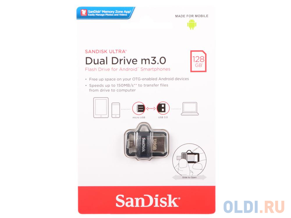 Флешка USB 128Gb SanDisk Ultra Android Dual Drive OTG SDDD3-128G-G46 черный - фото 2
