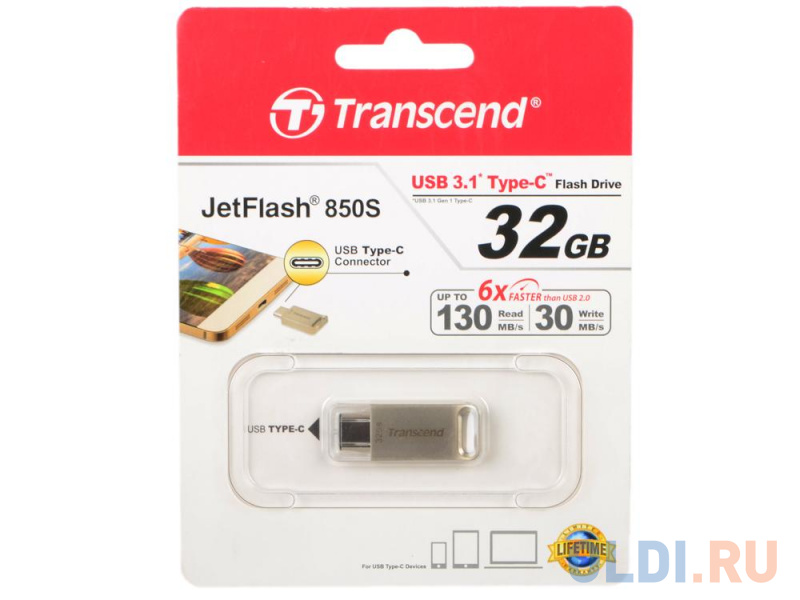 

Флешка USB 32Gb Transcend JetFlash 850 OTG TS32GJF850S серебристый