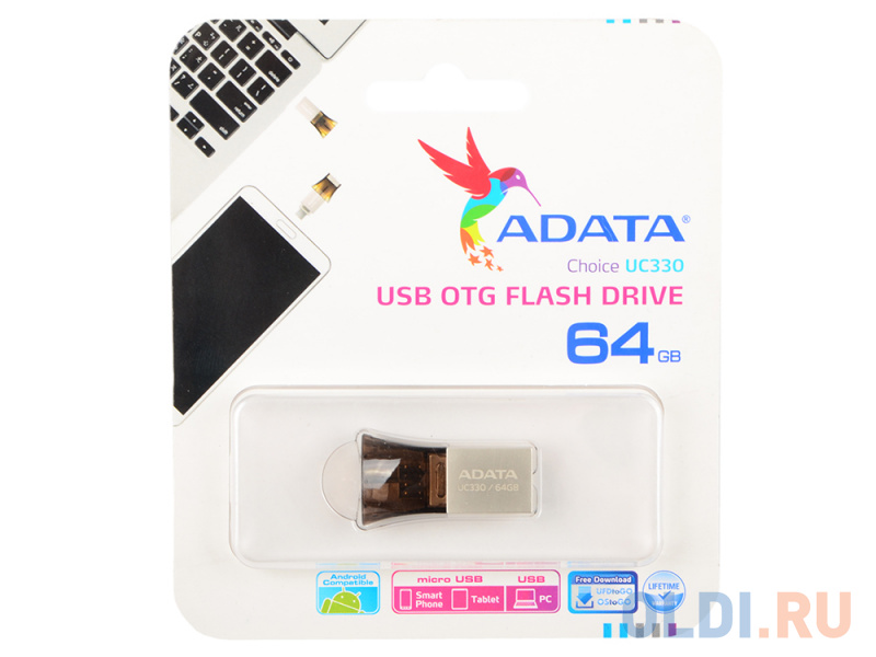 

Флешка USB 64Gb A-Data UC330 USB2.0/MicroUSB AUC330-64G-RBK серебристый черный